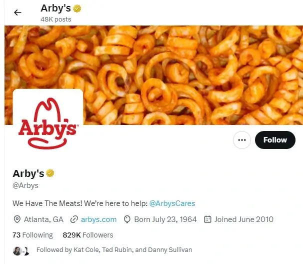 Arby’s Twitter Bio