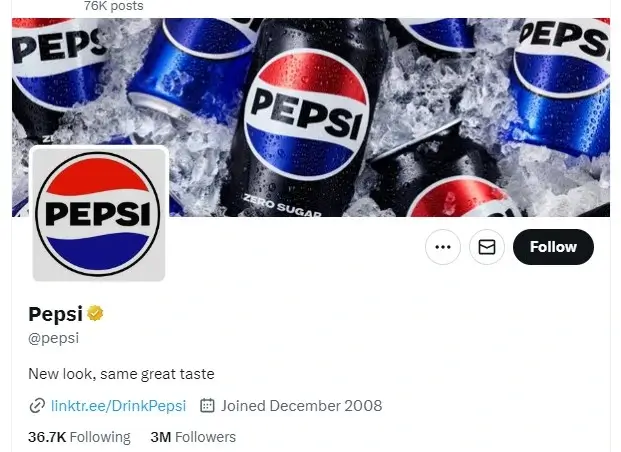 Pepsi's Twitter Bio
