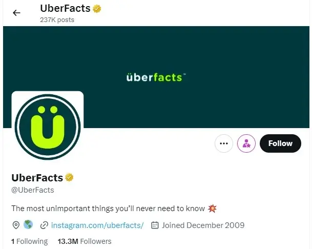 UberFacts Twitter Bio